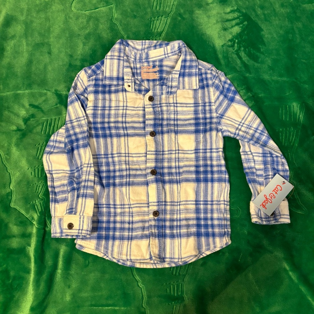 Cat & Jack Blue and White Plaid Button Down Shirt